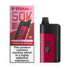 Red and black vape device with Titan X packaging on a white background