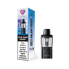 Black vape device with pink and white packaging on a white background