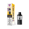 Black vape device with pink and white packaging on a white background