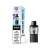 Black vape device with pink and white packaging on a white background