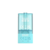 Clear mint green vape device with branding and product details on a white background