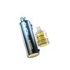 Gold and black vape device with lemon lime flavor on a white background