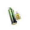 Gold and black vape device with lemon lime flavor on a white background