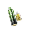 Gold and black vape device with lemon lime flavor on a white background