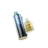 Gold and black vape device with lemon lime flavor on a white background
