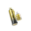 Gold and black vape device with lemon lime flavor on a white background