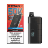 Red and black vape device with Titan X packaging on a white background