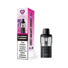 Black vape device with pink and white packaging on a white background
