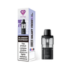 Black vape device with pink and white packaging on a white background