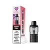 Black vape device with pink and white packaging on a white background