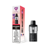 Black vape device with pink and white packaging on a white background