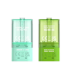 Clear mint green vape device with branding and product details on a white background